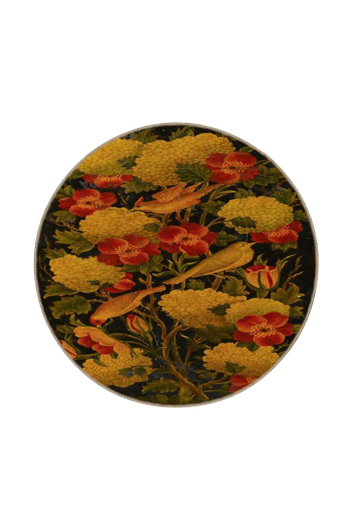 Turuncu Floral Geometrik Modern Dekoratif Halı miravip259