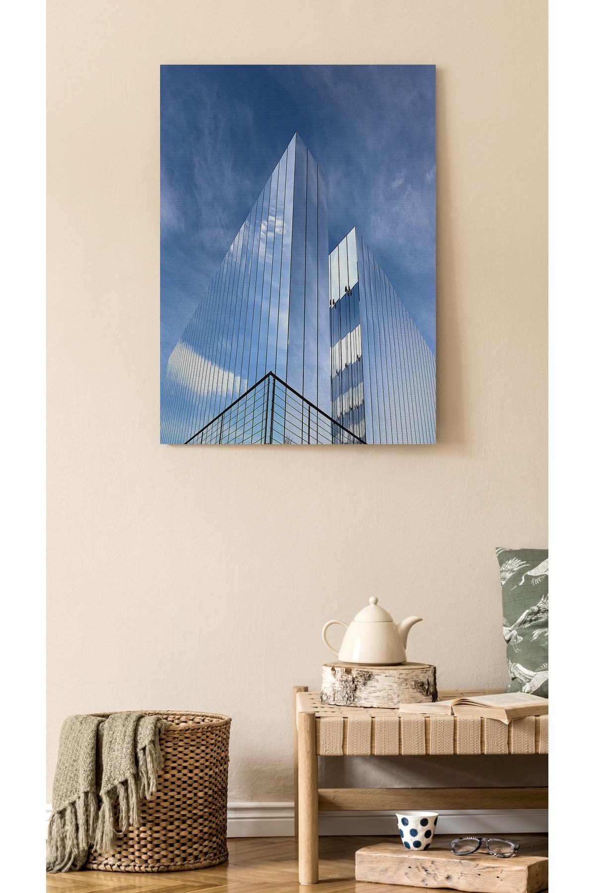 Kanvas Tablo Gökdelen Portre Desenli Modern Tablo