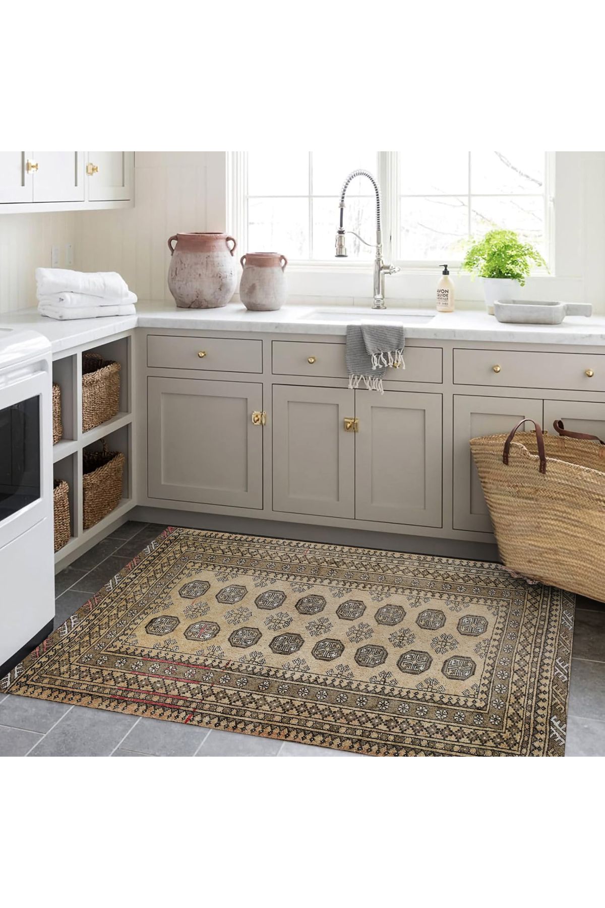 Mete Koleksiyonu Açık Kahve Temalı Bohem Detay Geleneksel Desenli Vintage Dekoratif Halı 27