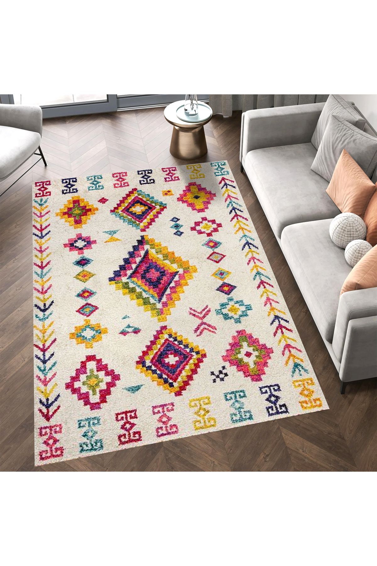 Kuzey Koleksiyonu Çok Renkli Etnik Desenli Dokuma Taban Dekoratif Halı kuzey02