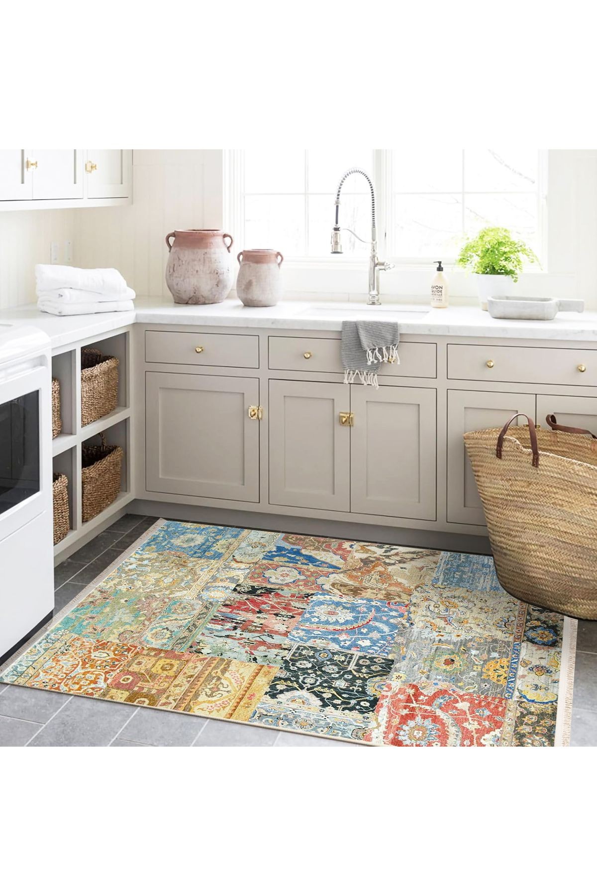 Barcelona Koleksiyonu Çok Renkli Eskitme Patchwork Görünümlü Dekoratif Halı barcelona47