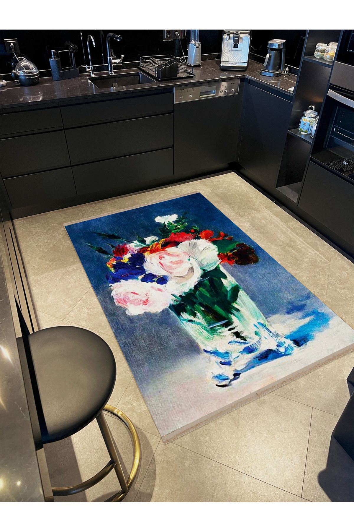 Yılmaz Koleksiyonu Pastel Renkler Vazodaki Çiçekler Desenli Kreatif Modern Dekoratif Halı 04