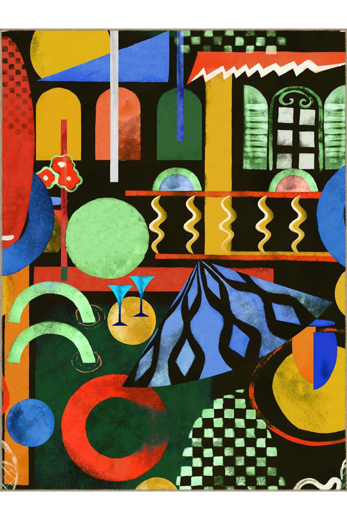 Emre Koleksiyonu Çok Renkli Karma Geometrik Şekiller Desenli Dokuma Taban Modern Dekoratif Halı 46