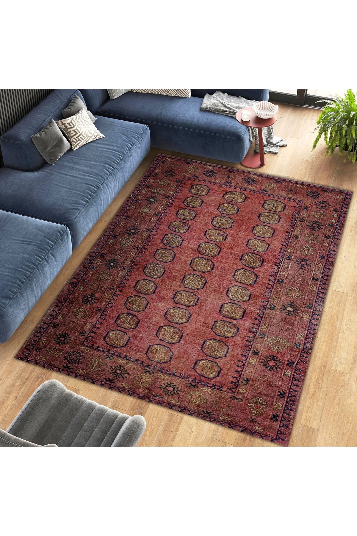 Mete Koleksiyonu Çok Renkli Etnik Motifler Desenli Vintage Dekoratif Halı 19