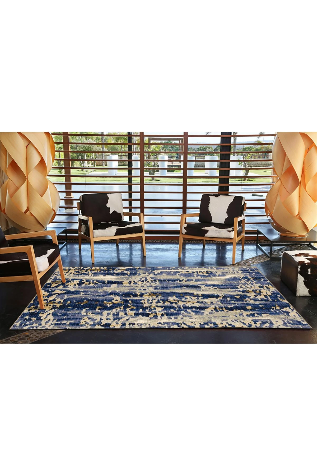 Mavi Temalı Abstract Soyut Desenli Kreatif Modern Dekoratif Halı 4606