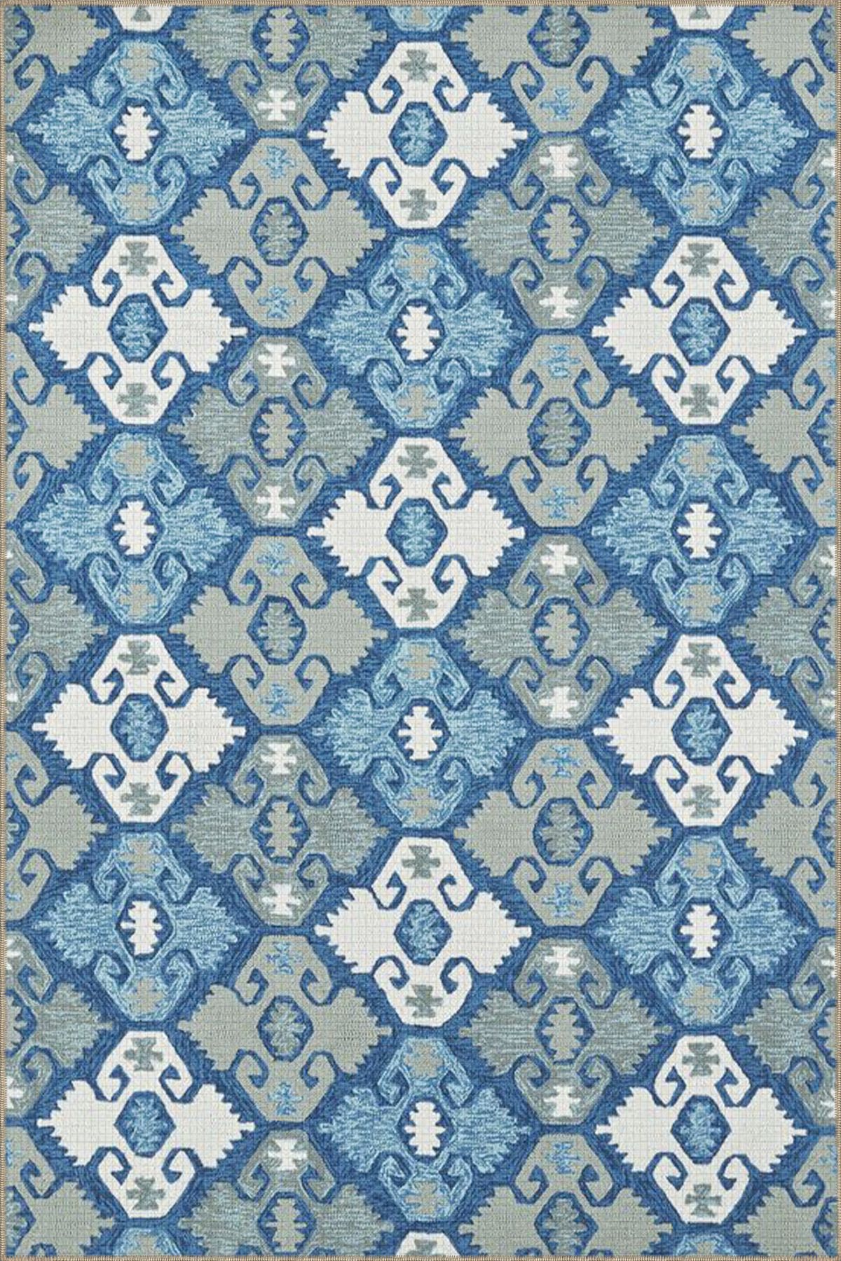 Beyaz ve Mavi Baklavalı Dekoratif ve Dokuma Taban Halı 4324