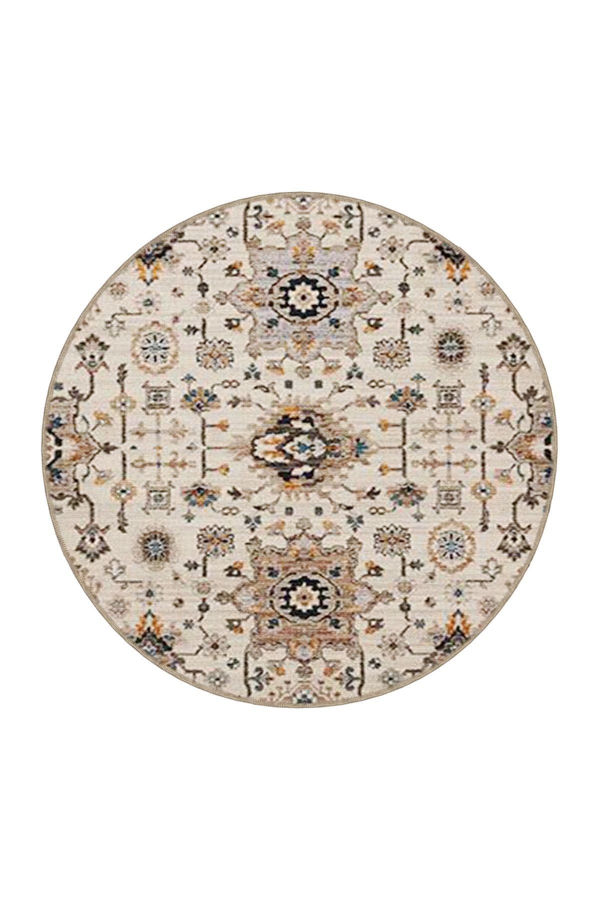 Bej Temalı Geleneksel Motif Etnik Desenli Vintage Dekoratif Halı 3937