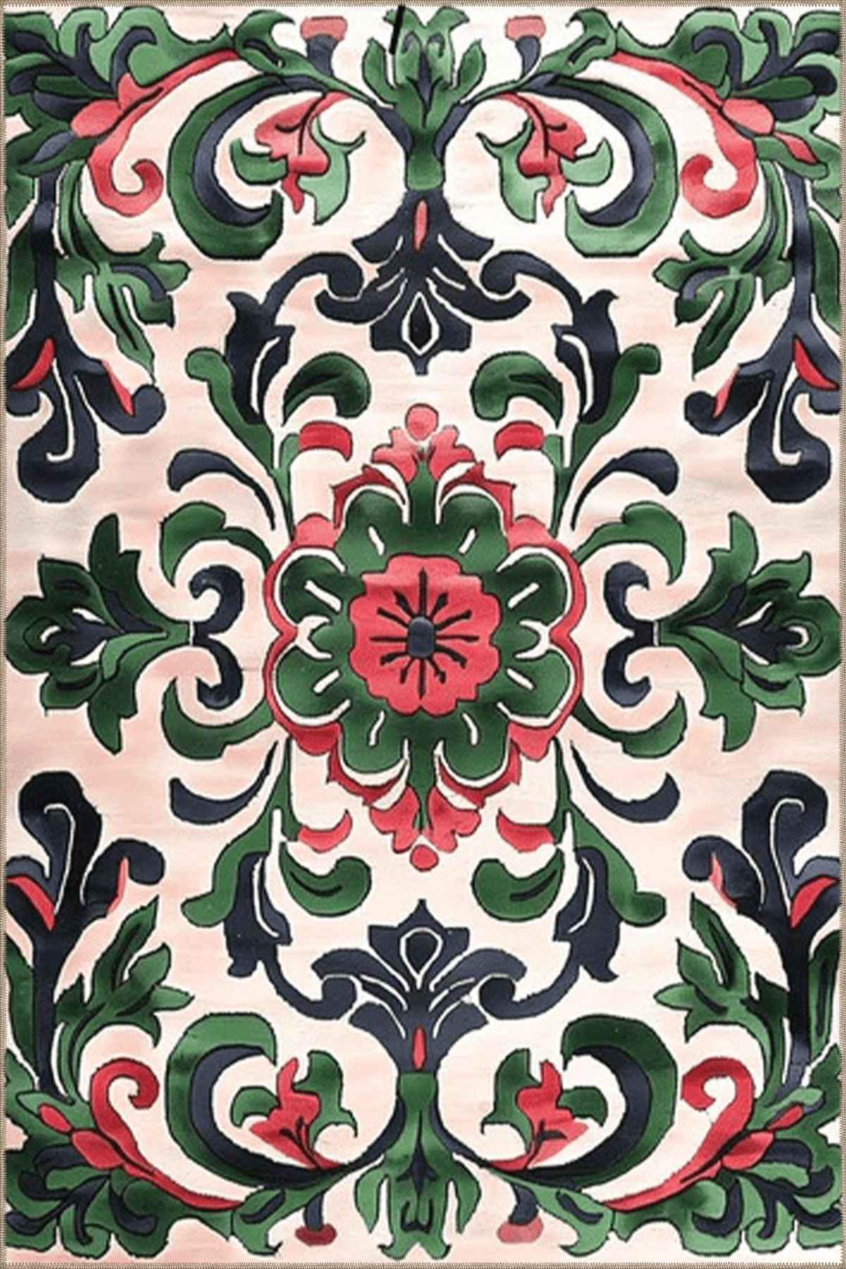 Paris Koleksiyonu Yeşil Tema Etnik Motifler ve Geleneksel Desenli Vintage Dekoratif Halı 122