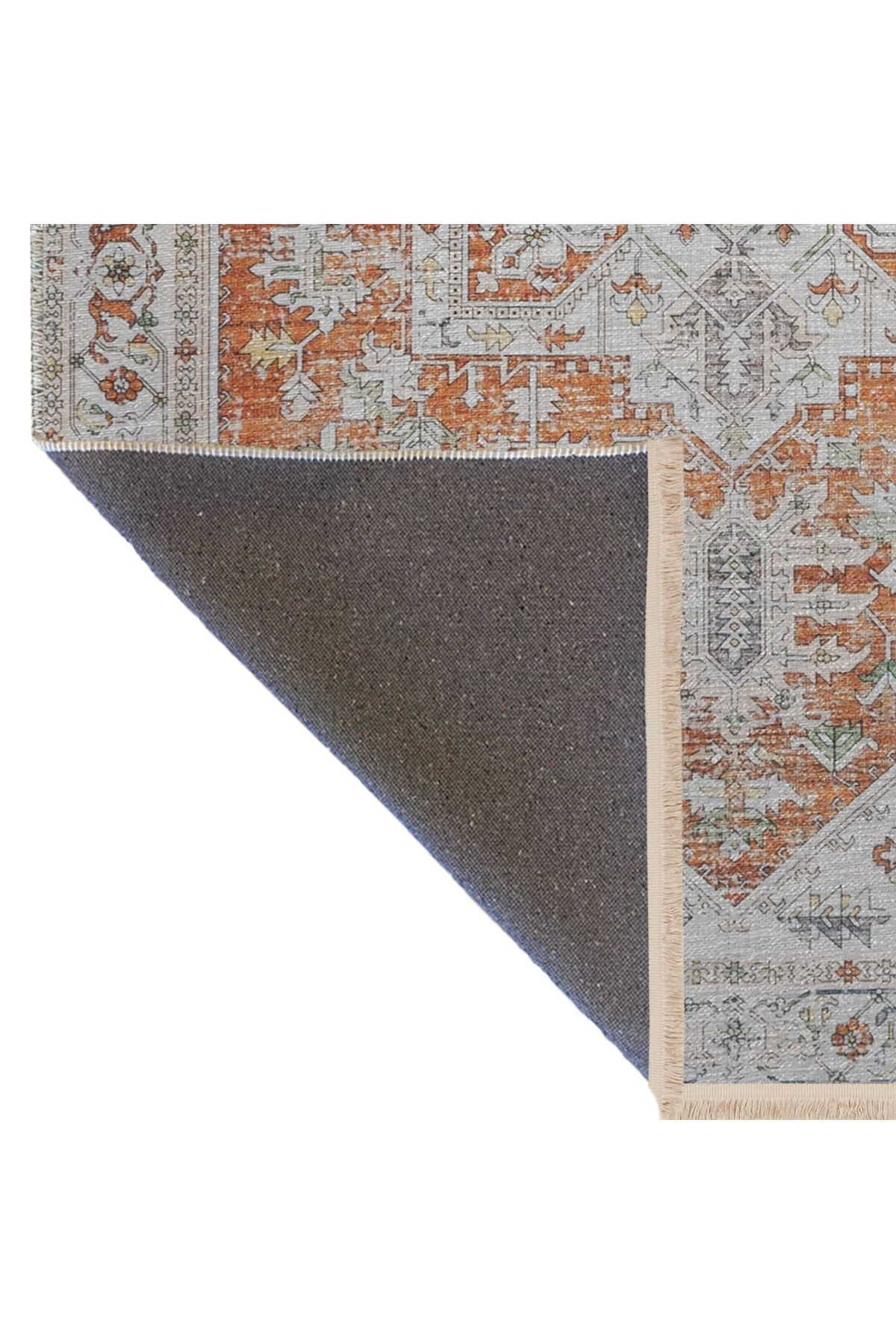 Turuncu Bej Temalı Geleneksel Motif Etnik Desenli Vintage Dekoratif Halı 2776