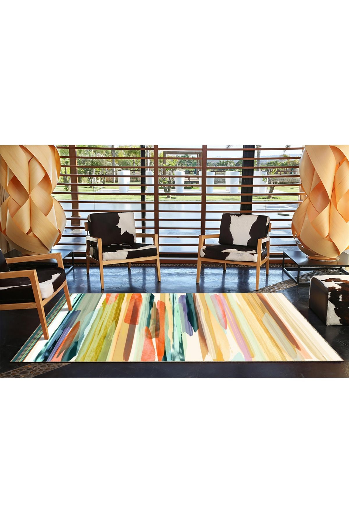 Çok Renkli Çizgili Temalı Desenli Modern Dekoratif Halı ve Yıkanabilir Halı miravip9597