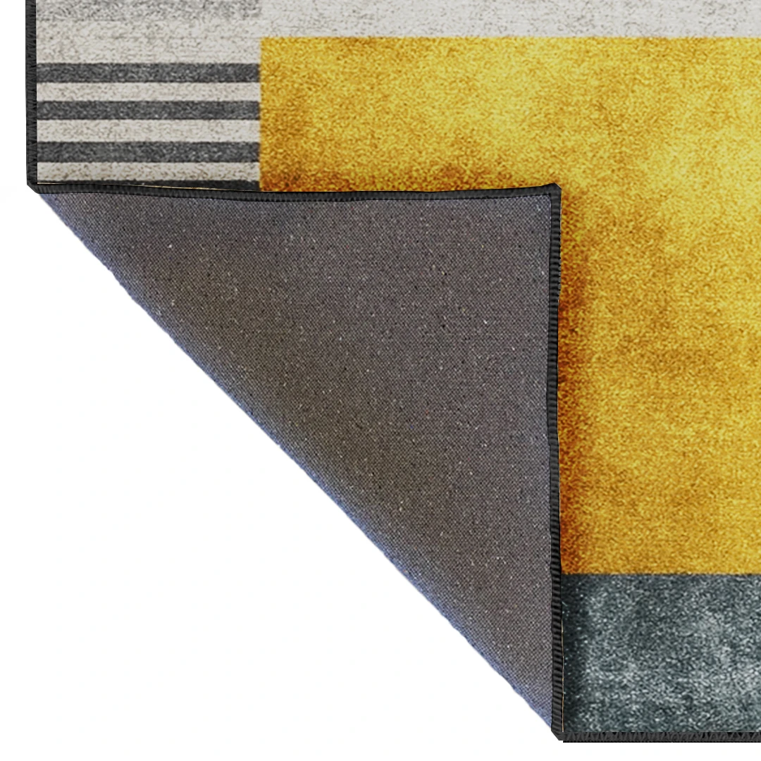 MOSSO Sarı Gri Tonlarda Soyut Geometrik Desenli Dokuma Taban Modern Dekoratif Halı mosso1047