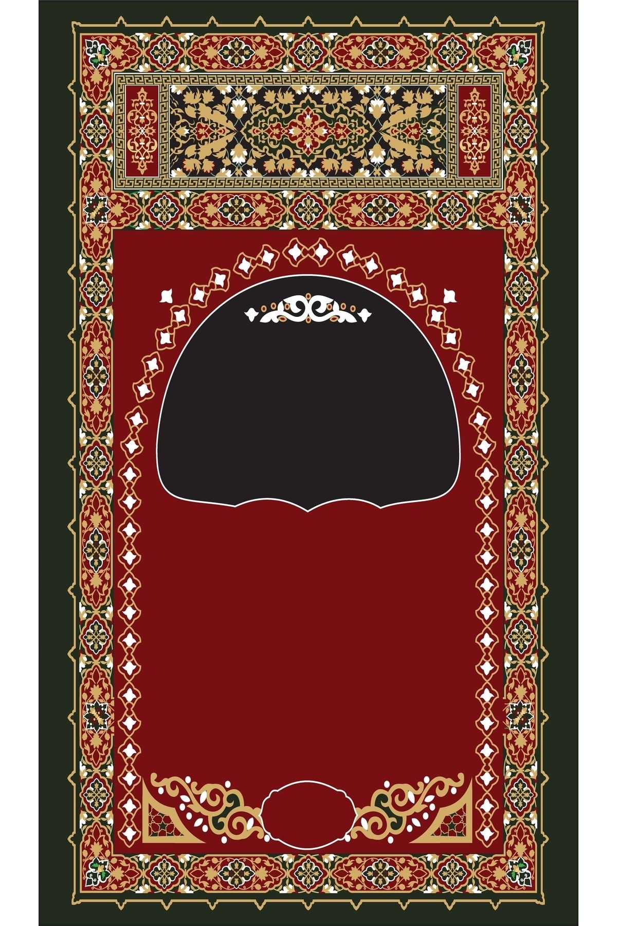 Kırmızı Ve Yeşil Çiçekli Geometrik Desenli Seccade 70x120