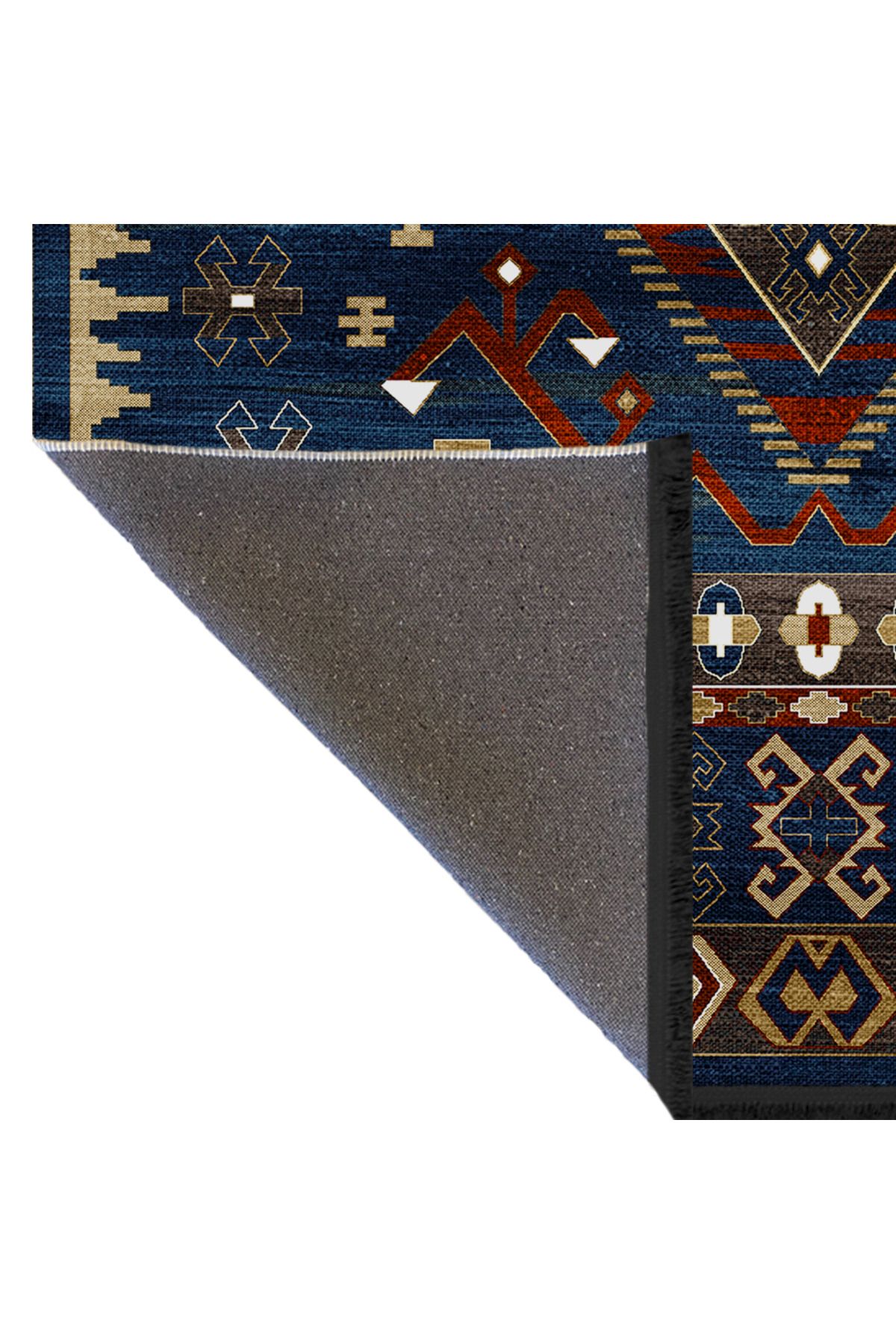 Mira Lacivert Temalı Geleneksel Motif Etnik Desenli Vintage Dekoratif Halı Mira 1584