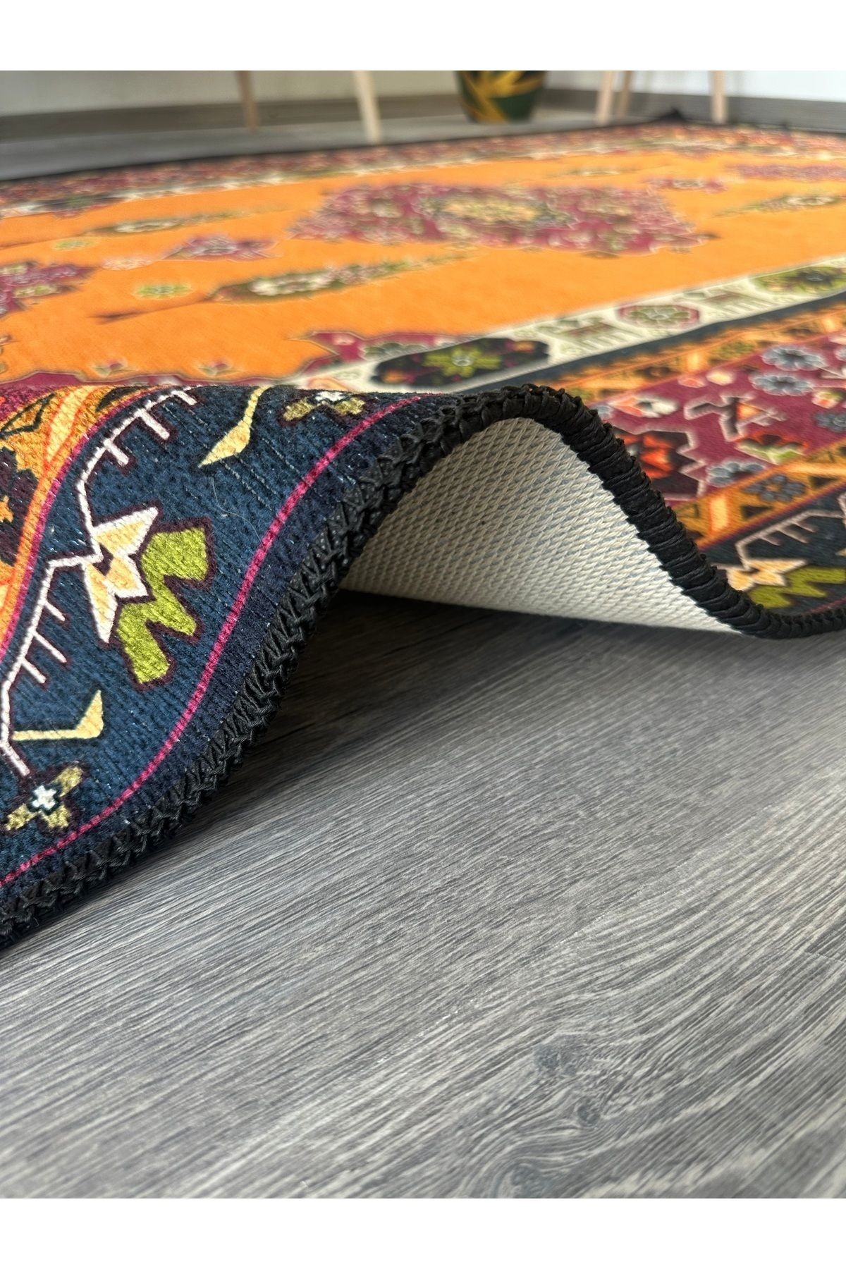 Opal Turuncu Antik Desenli Dokuma Taban Modern Dekoratif Halı opal10