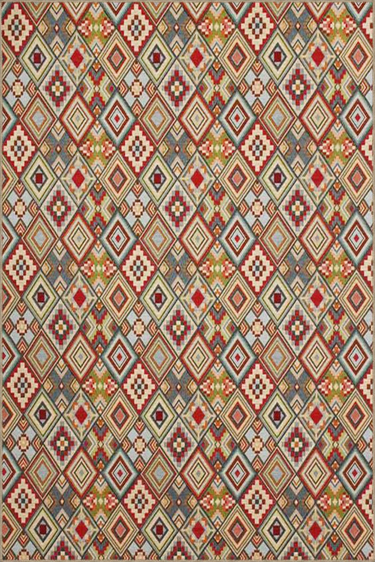 Kahverengi Tonlarında Baklavalı Geometrik Desenli Dokuma Taban Halı 4171