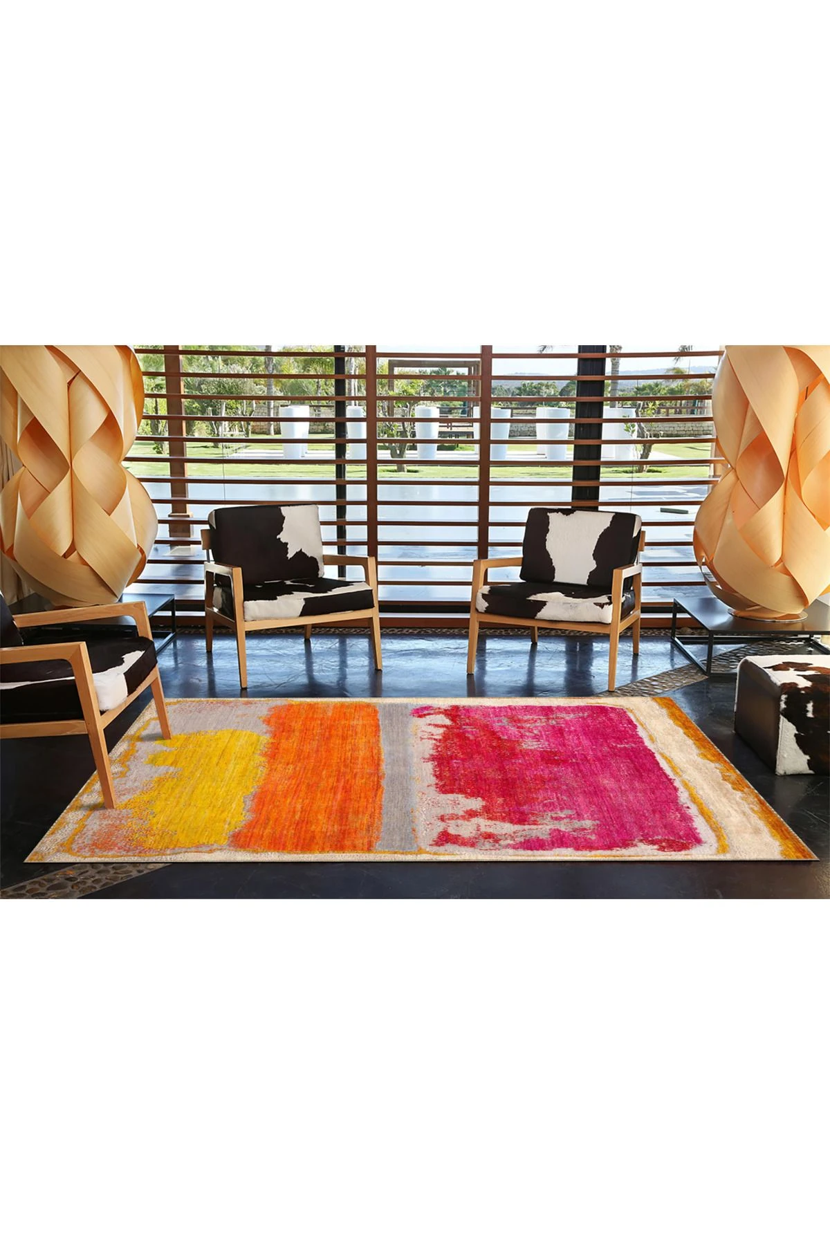 Pembe ve Sarı Renkli Desenli Dokuma Taban miravip653