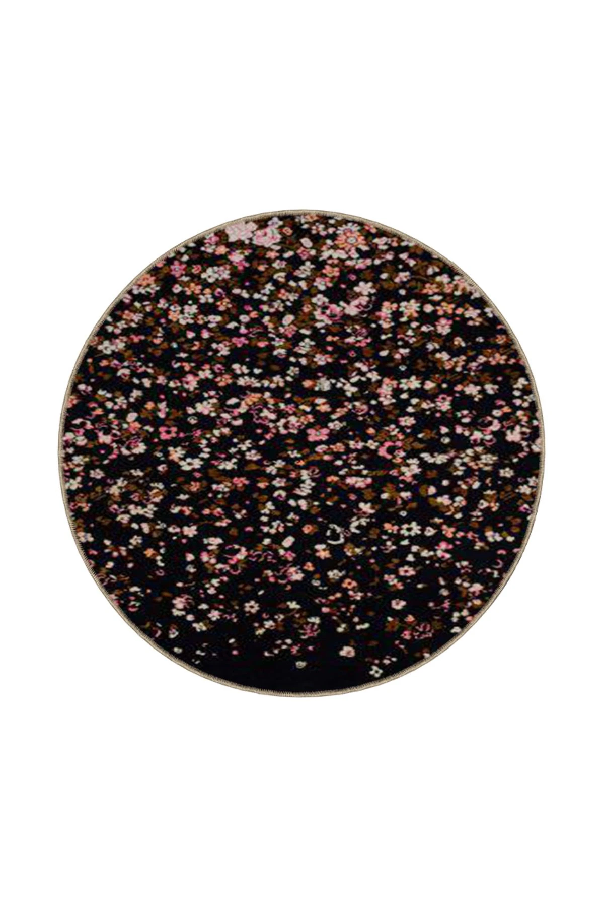 Siyah Tonlu Çiçekli Desenli Dekoratif Halı miravip576