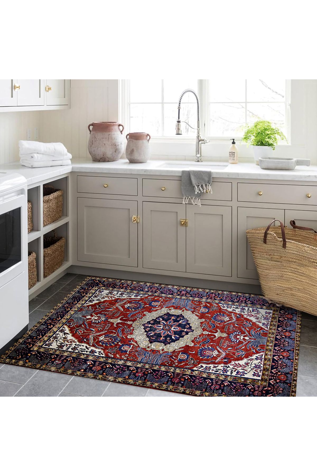 Mete Koleksiyonu Bordo Tema Geleneksel Motifli ve Çiçek Desenli Vintage Dekoratif Halı 10