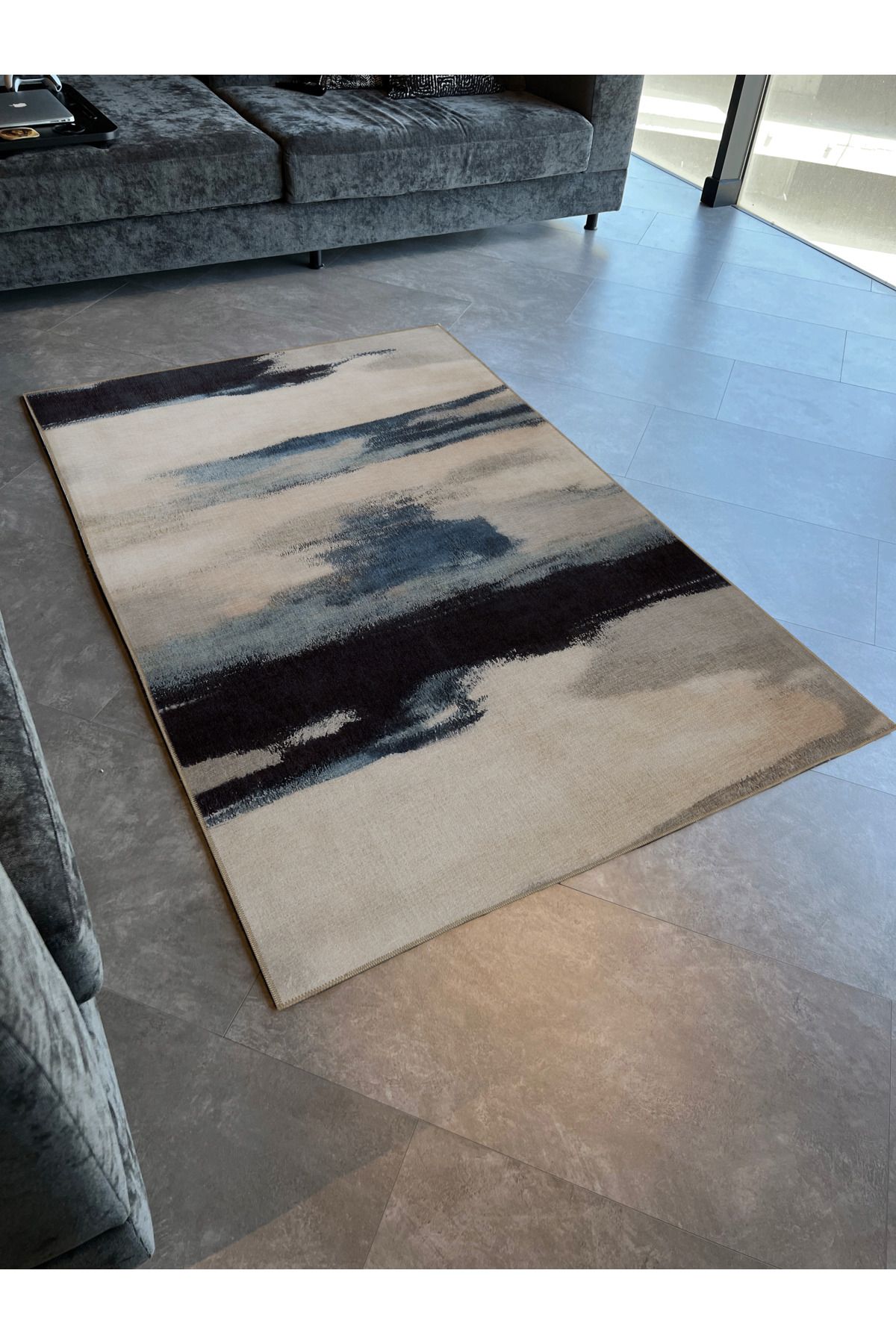 SDNEY Bej Mavi Ton Karma Soyut Desenli Kreatif Modern Dekoratif Halı 2216