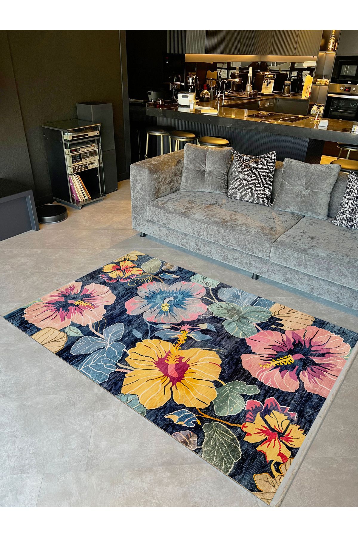 Paris Koleksiyonu Çok Renkli Çiçekler Desenli Modern Dekoratif Halı paris33