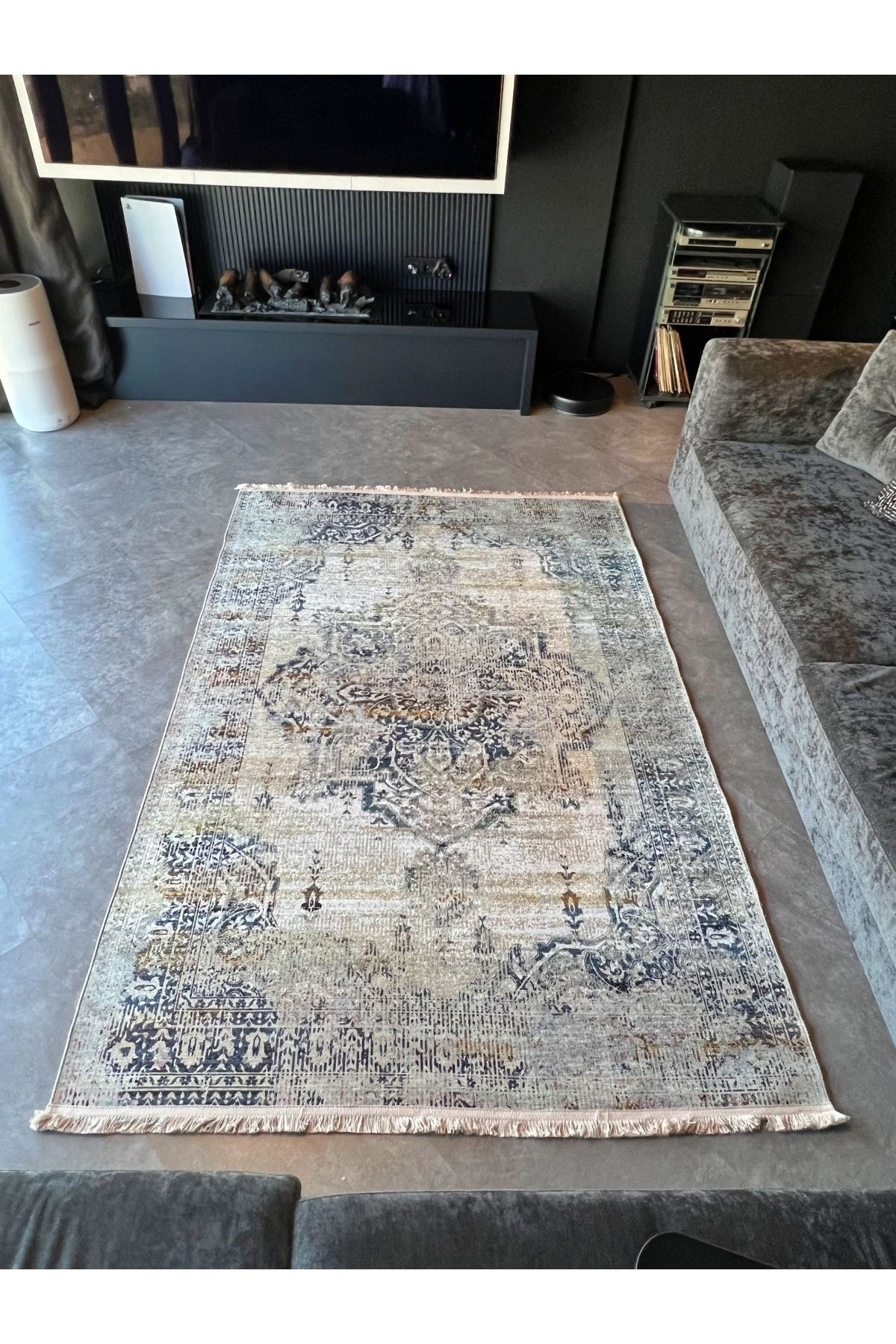 Mira Bej Lacivert 2106 Vintage Eskitme Tarz Dokuma Taban Halı