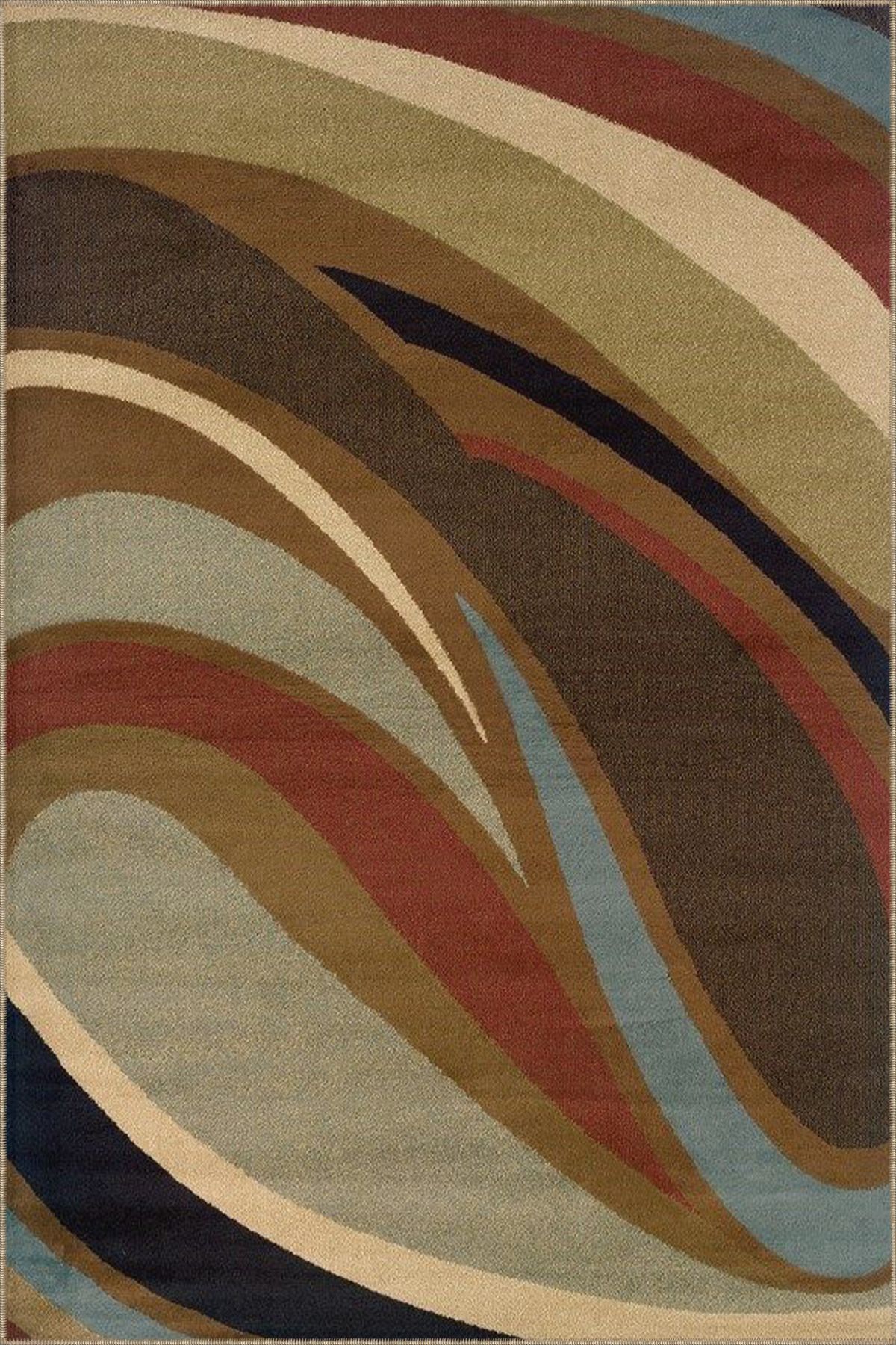 Kahverengi Dalgalı Desenli Dokuma Taban ve Yıkanabilir Halı miravip9355