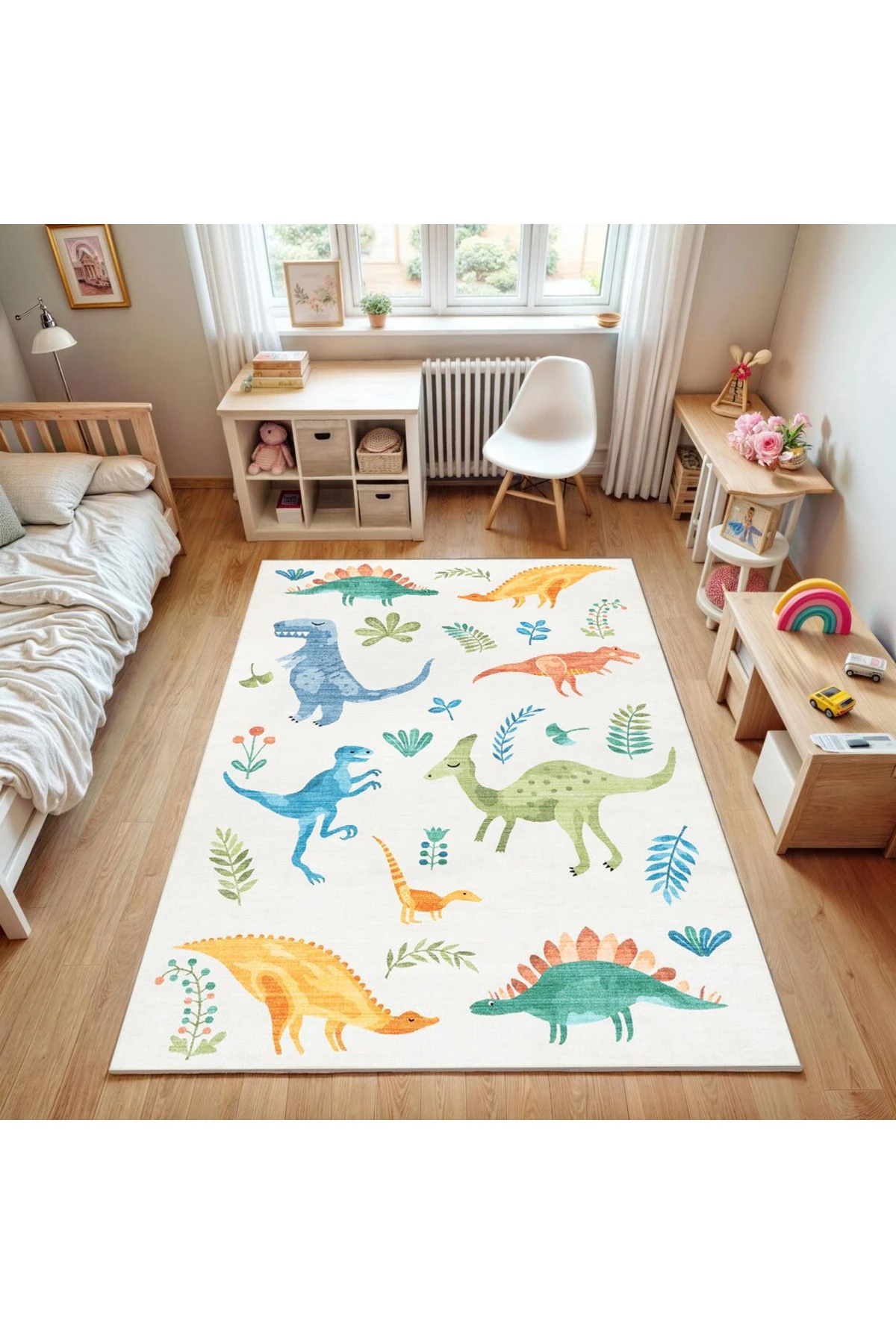 Asya Koleksiyonu Çok Renkli Sevimli Dinozorlar Detaylı Dokuma Taban Modern Dekoratif Halı asya29