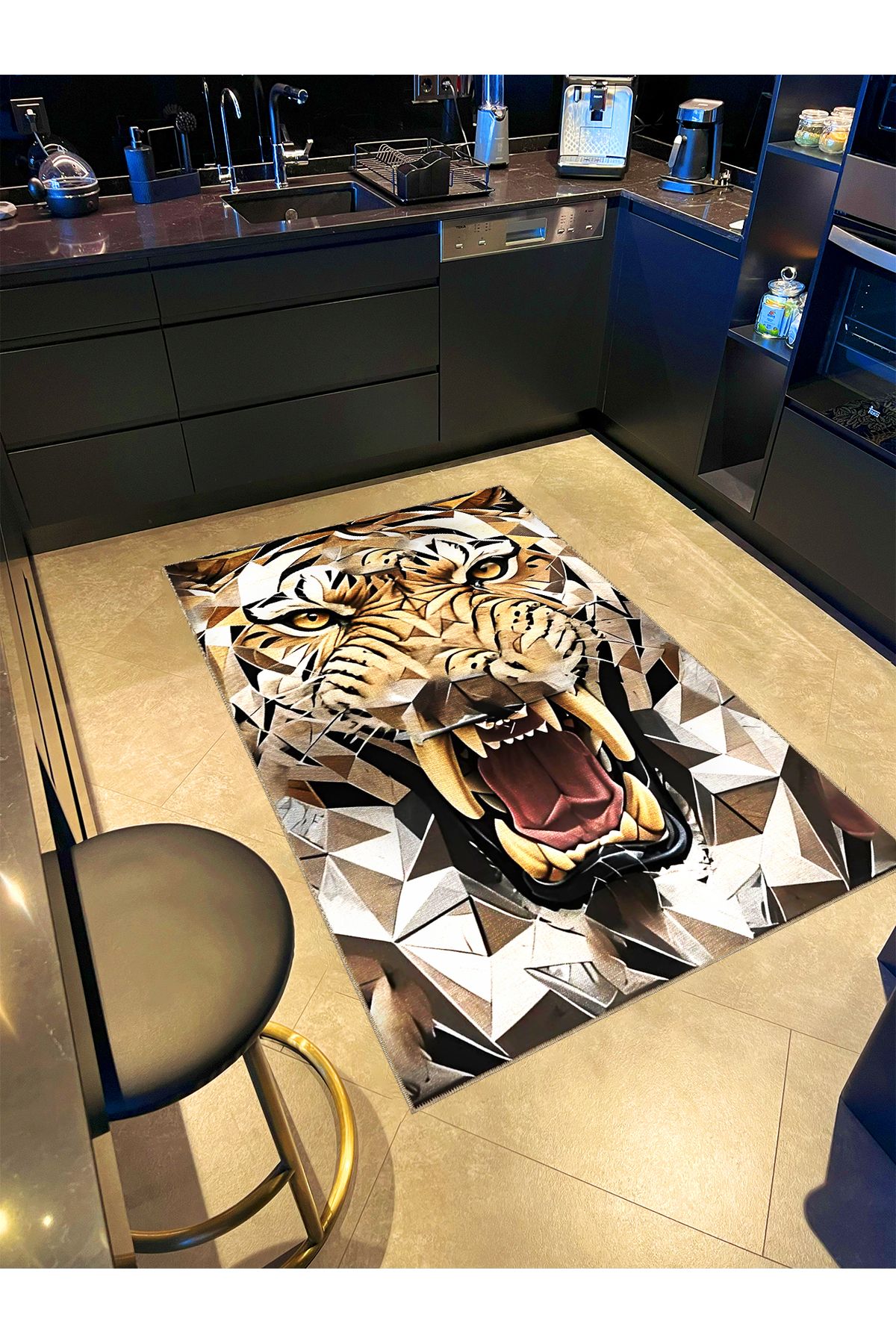 Animal Koleksiyonu Kahve Bej Tonlarda Kaplan Desenli Dokuma Taban Yıkanabilir Halı animal06