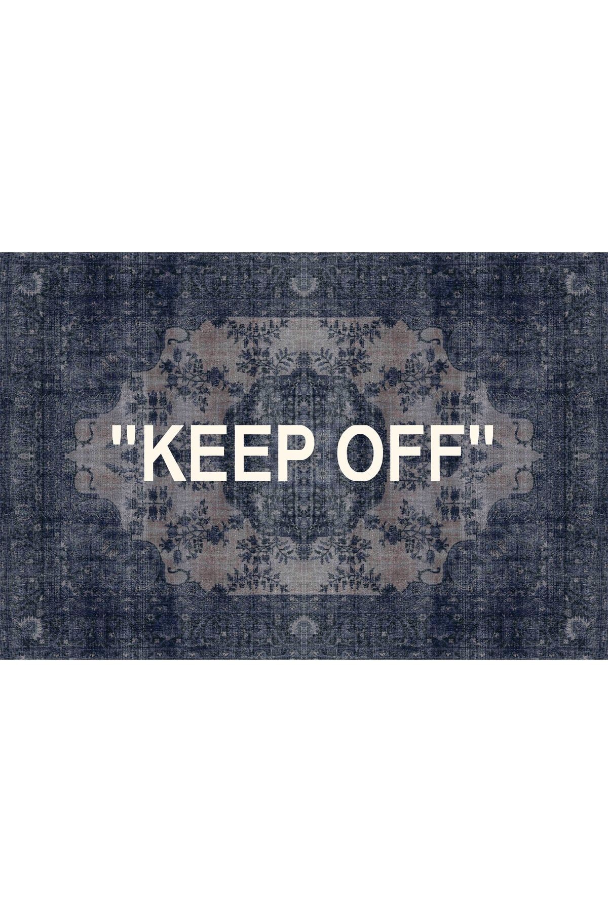 Mira Keep Off Yazılı Lacivert Klasik Modern Halı