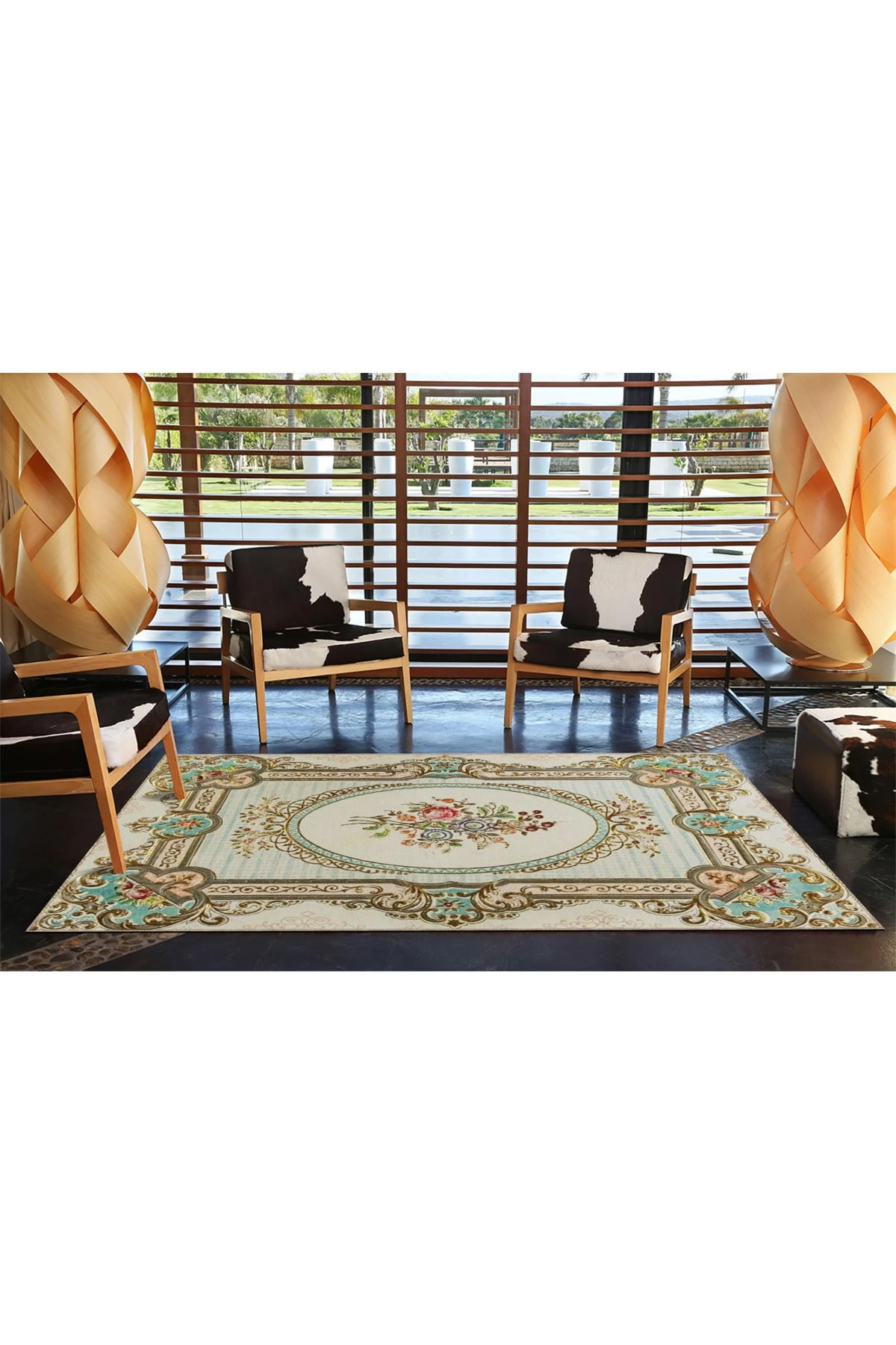 Demet Çiçekli Desenli Geometrik Dekoratif Halı miravip199