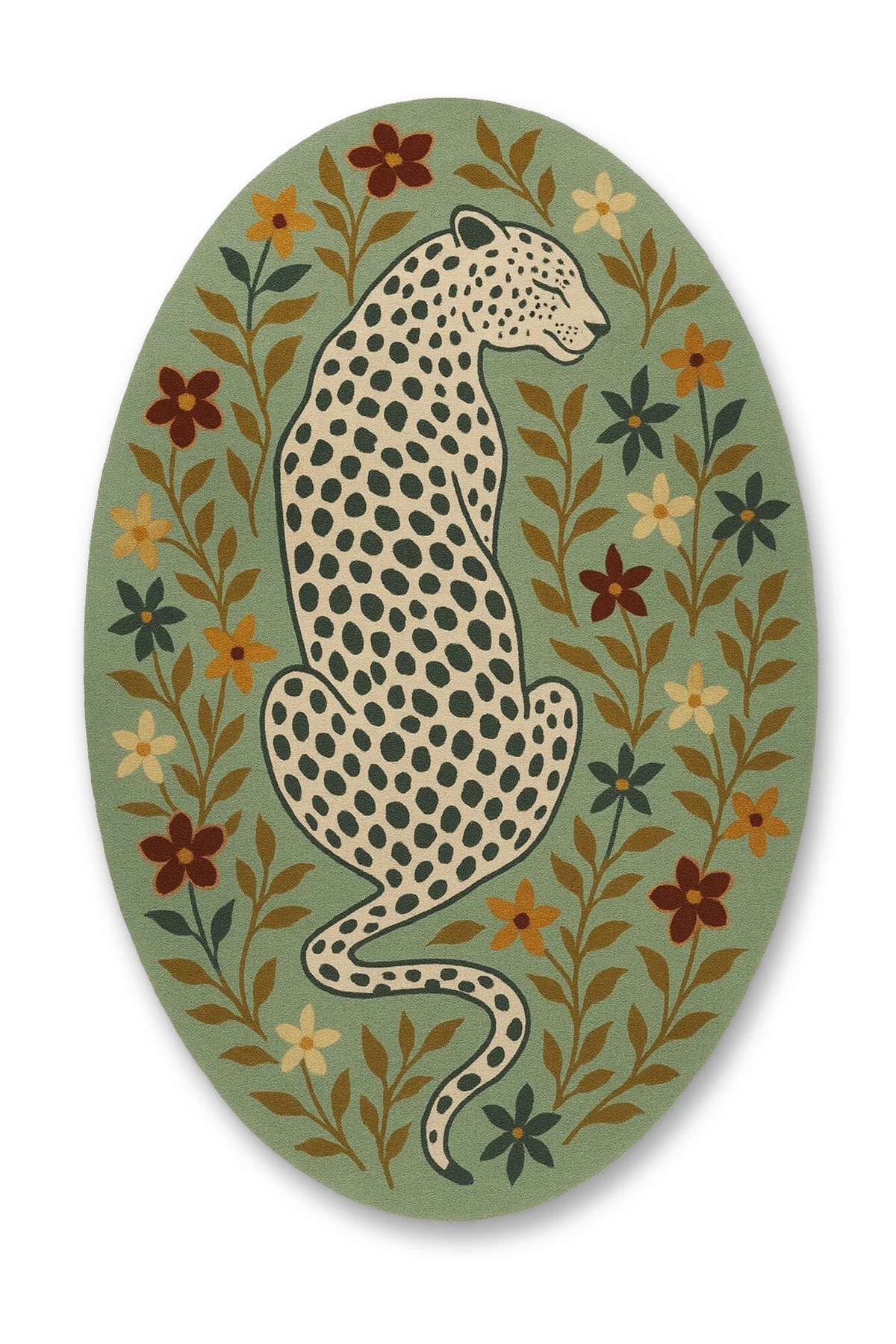 MOSSO Çok Renkli Çiçekler ve Leopar Desenli Dokuma Taban Modern Dekoratif Halı mosso351