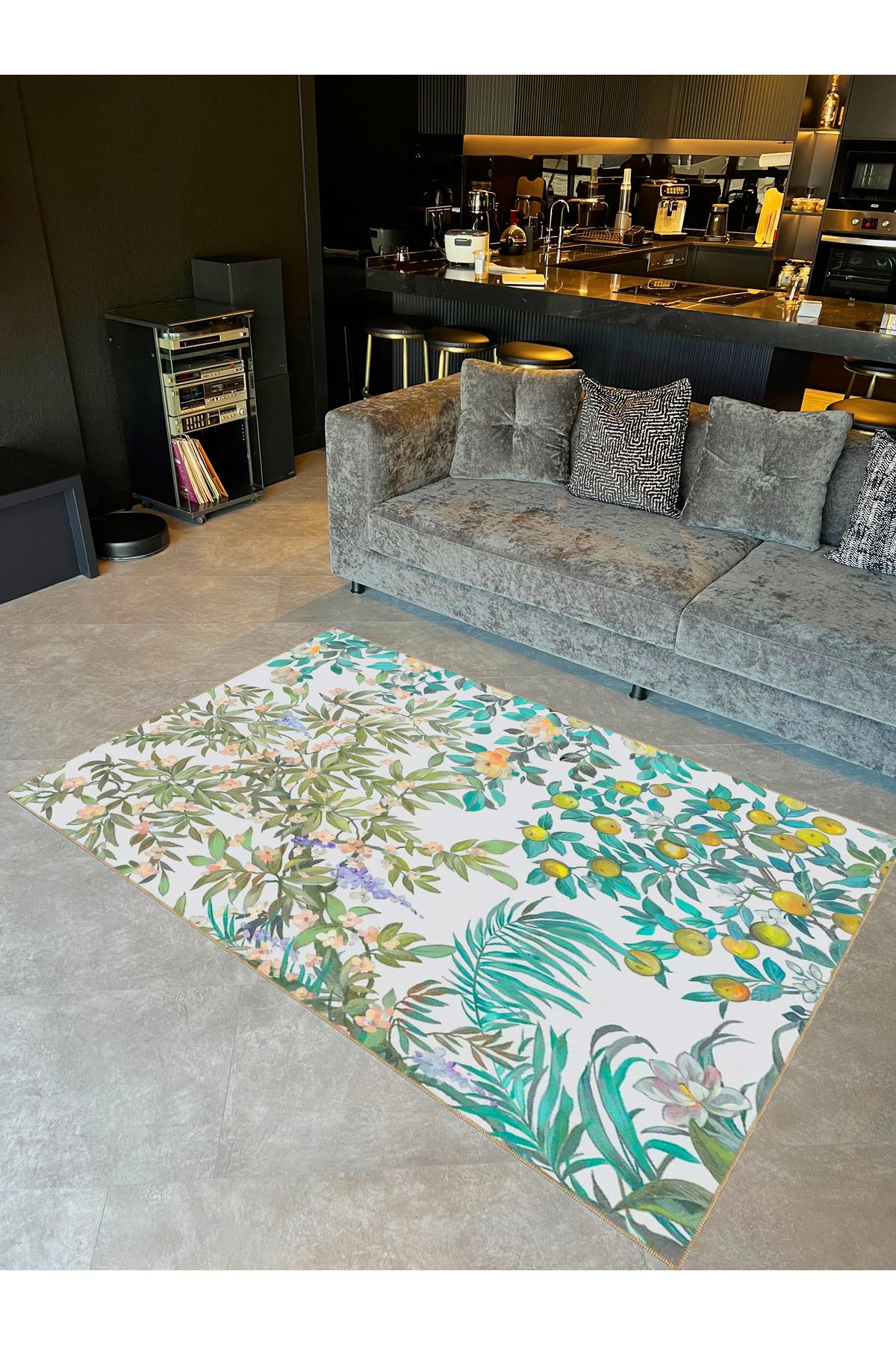 Semih Koleksiyonu Açık Tonlarda Çiçekli Ağaç Desenli Dokuma Taban Modern Dekoratif Halı 50