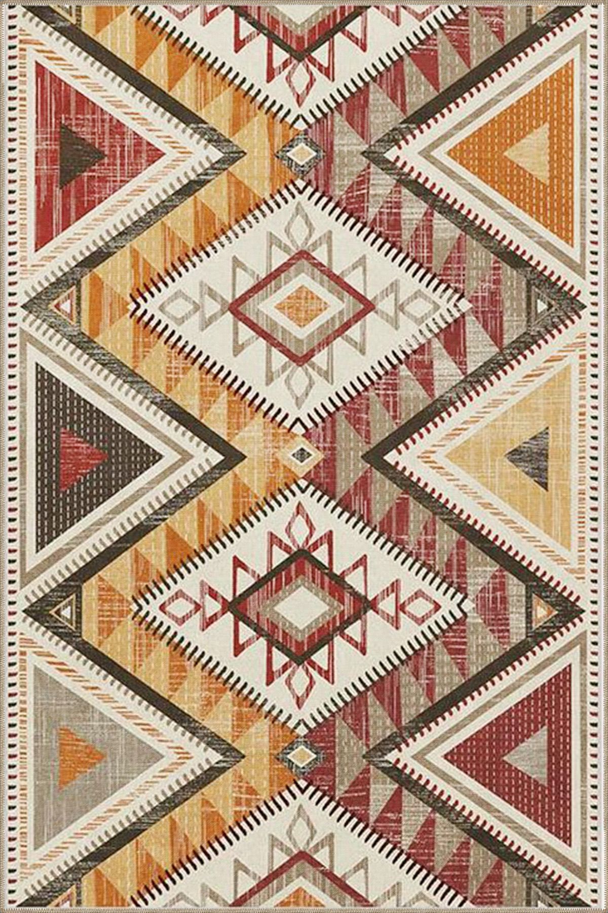 Çapraz Geometrik Baklavalı Kahverengi Desenli Yıkanabilir Dekoratif Halı miravip8048