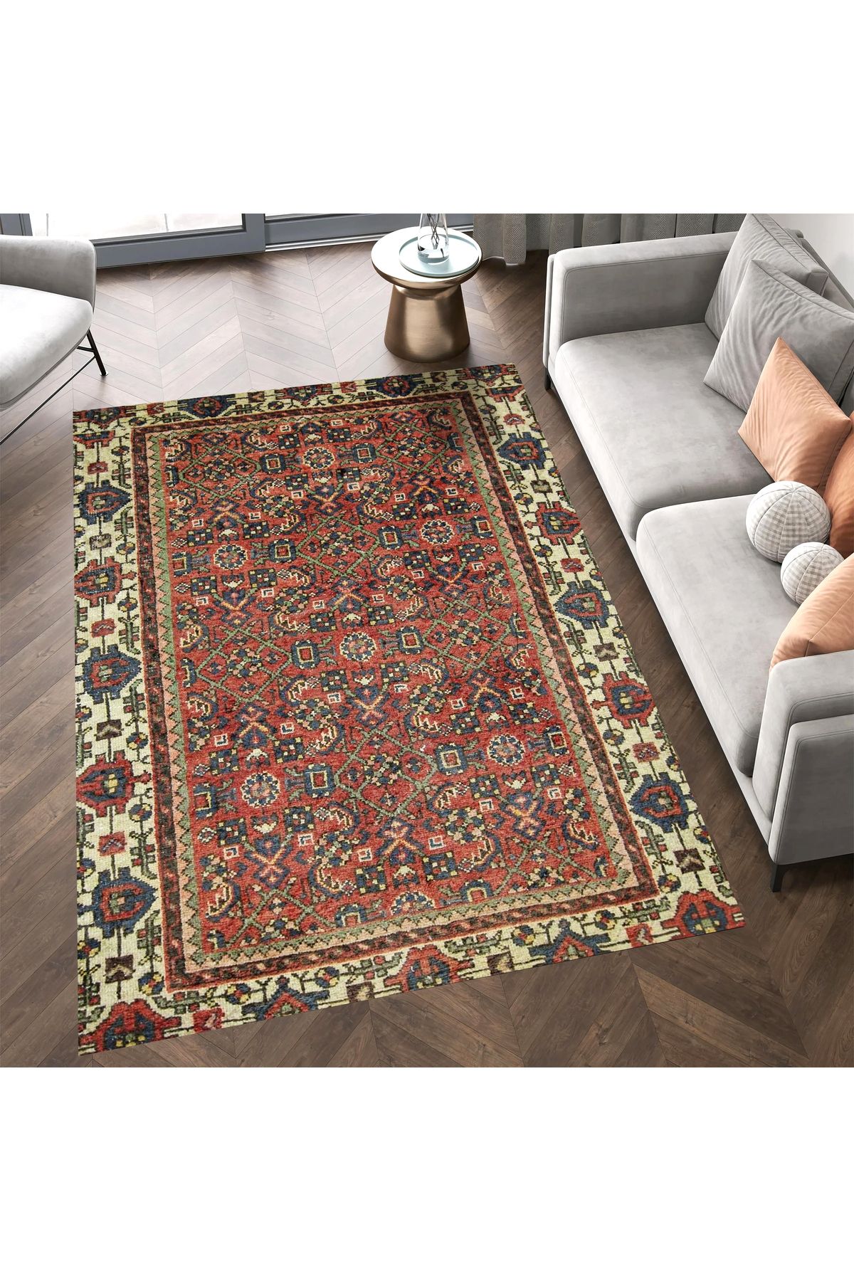 Mete Koleksiyonu Kahve Temalı Etnik Motifler ve Geleneksel Desenli Vintage Dekoratif Halı 01