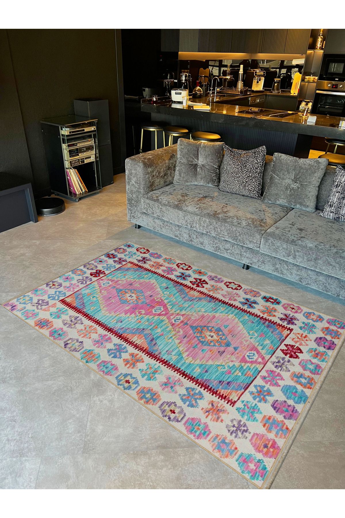 Emre Koleksiyonu Açık Renkli Tonlar Geleneksel Motif Desenli Dokuma Taban Vintage Dekoratif Halı 15