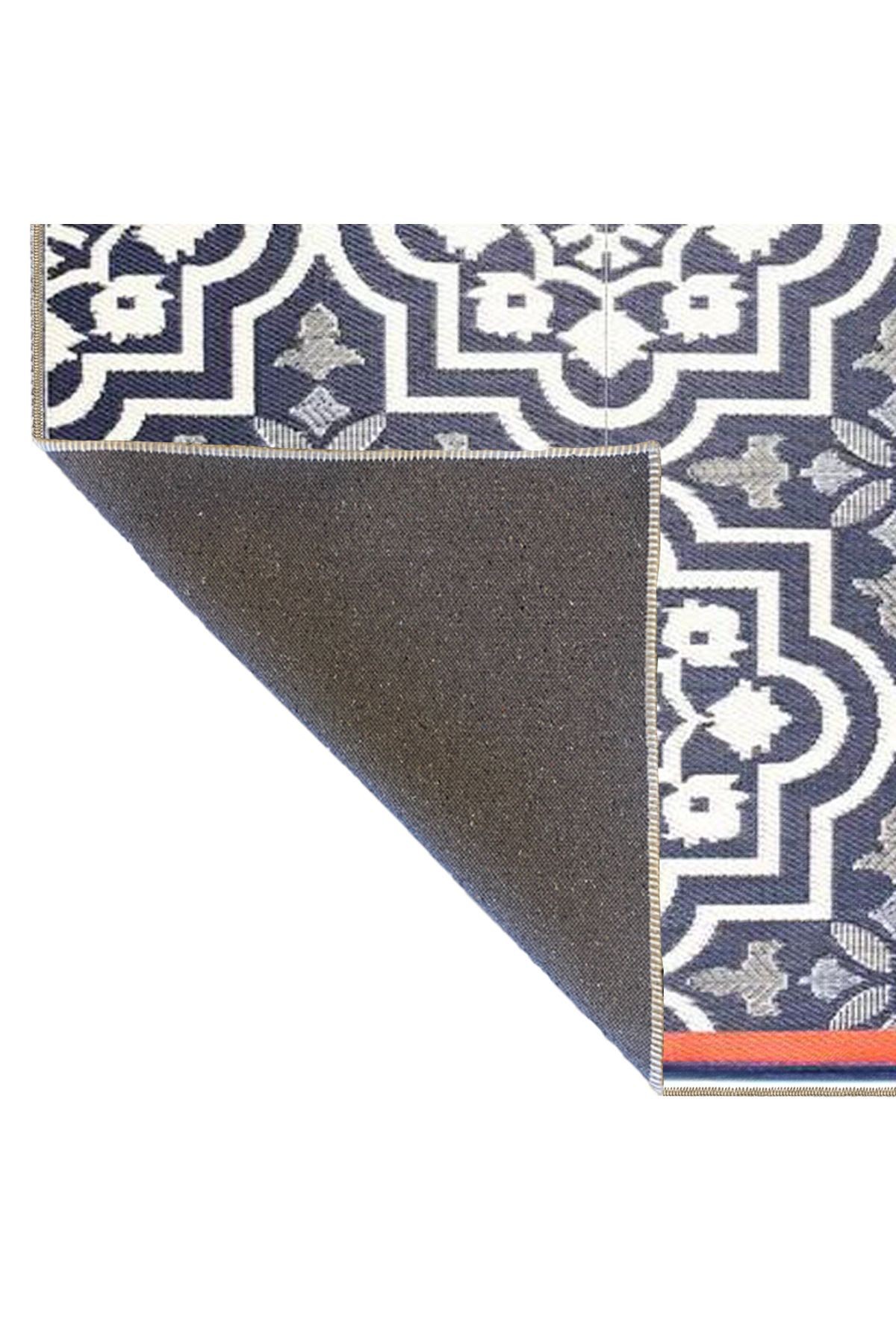 Turuncu Gri Geometrik Baklavalı Çizgili Desenli Dekoratif Yıkanabilir Halı miravip8409