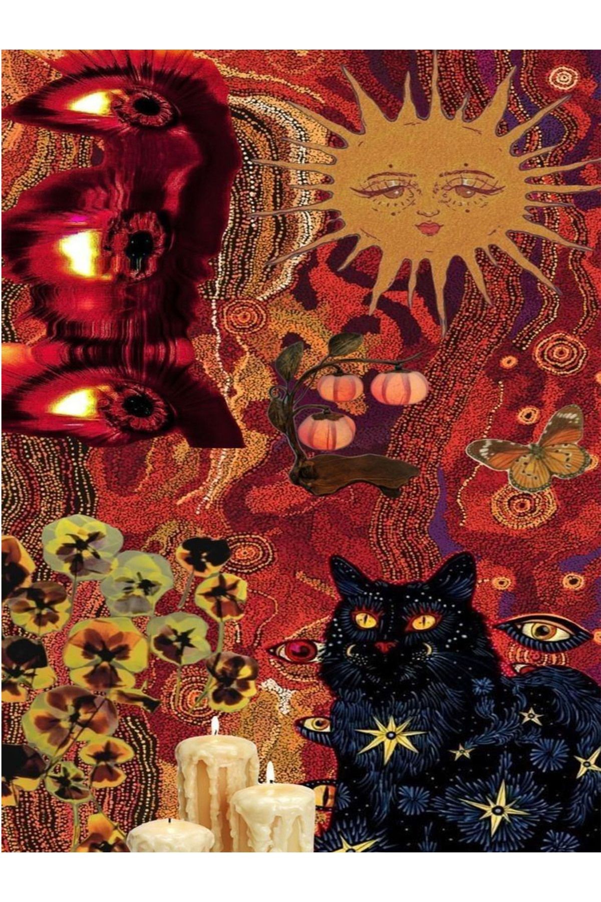 Güneş Koleksiyonu Mumlar Kedi ve Güneş Desenli Dokuma Taban Modern Dekoratif Halı güneş24