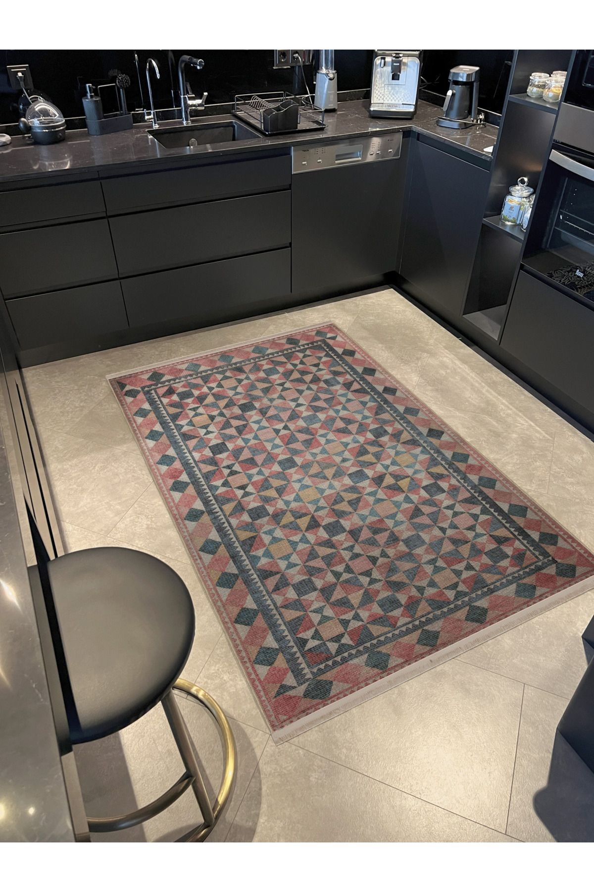 Çok Renkli Karma Geometrik Desenli Kreatif Vintage Dekoratif Halı 2903