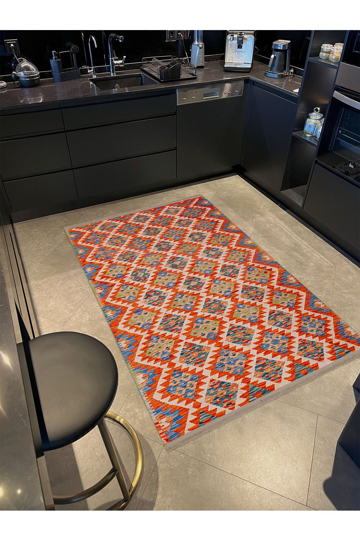 Güney Koleksiyonu Çok Renkli ETnik Geometrik Motifler Desenli Vintage Dekoratif Halı 39