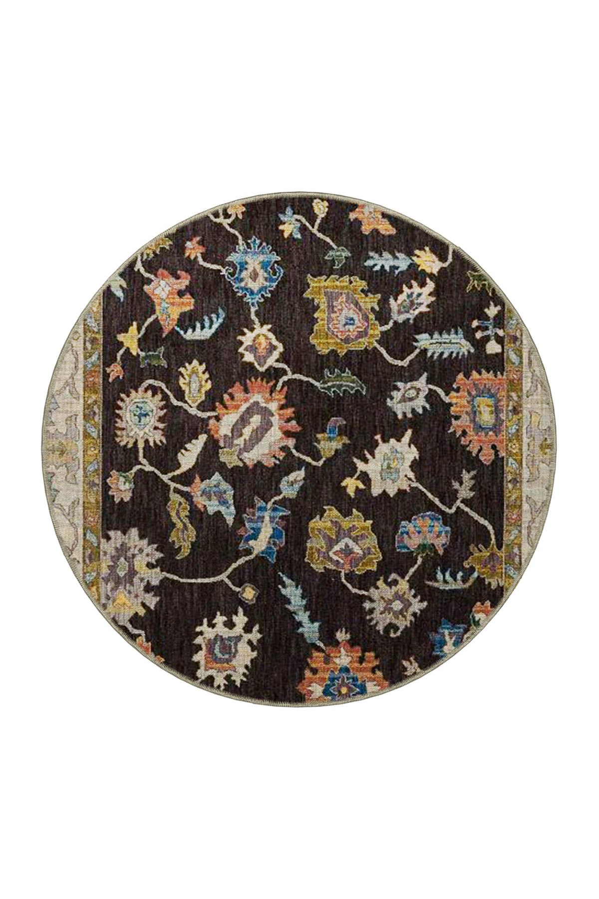 Kahverengi Bej Temalı Geleneksel Motif Çiçek Desenli Vintage Dekoratif Halı 3998