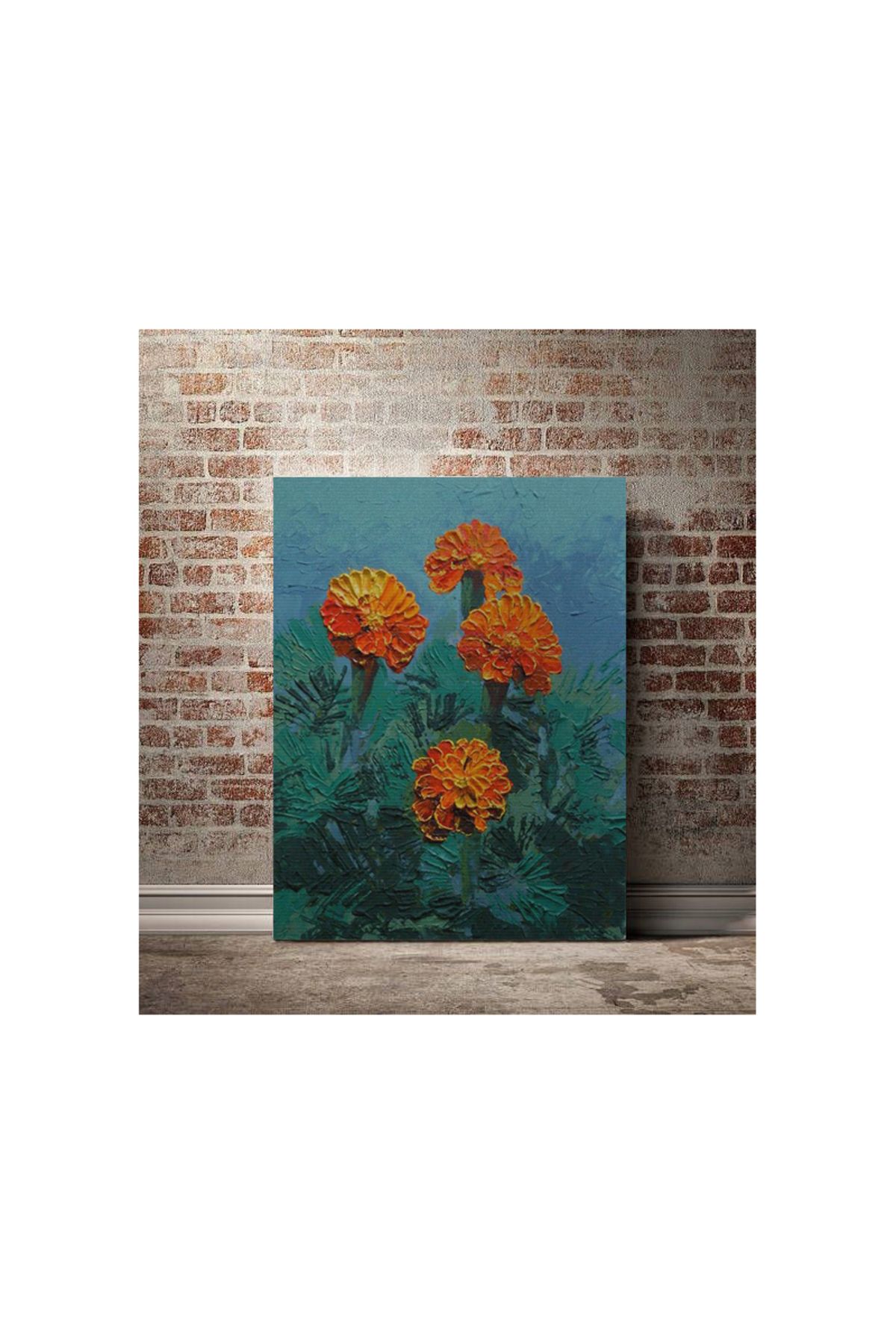 Kanvas Tablo Turuncu Çiçek Temalı Desenli Modern Tablo