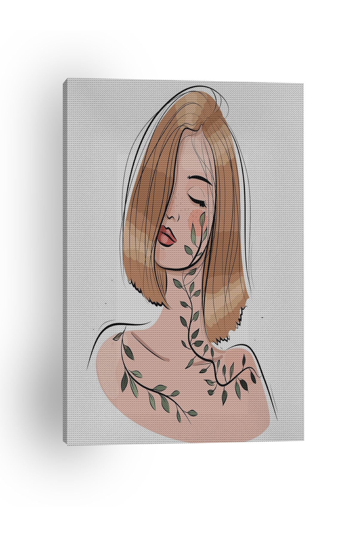 Kanvas Tablo Yapraklı Kız Desenli Modern Tablo