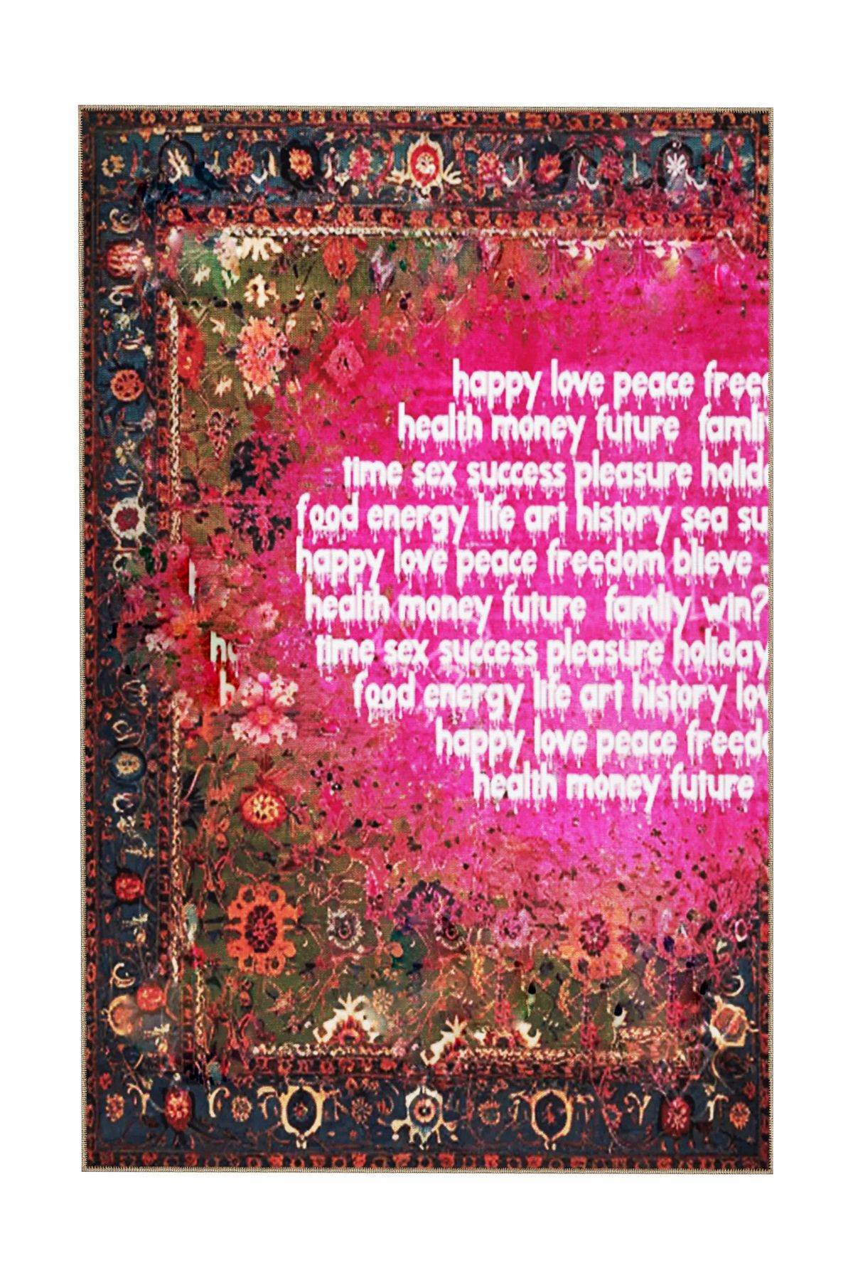 Written Koleksiyonu Çiçek Motifleri Desenli Kreatif Modern Dekoratif Halı 03