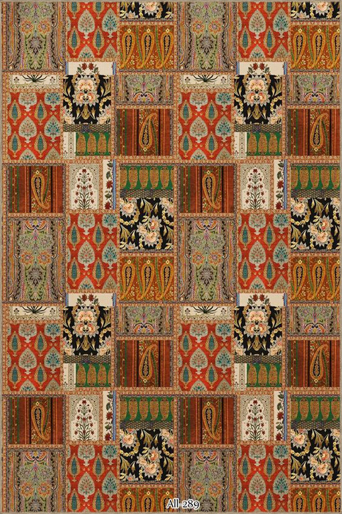 Kahverengi Renkli Geometrik Desenli Dekoratif Dokuma Taban Halı miravip35