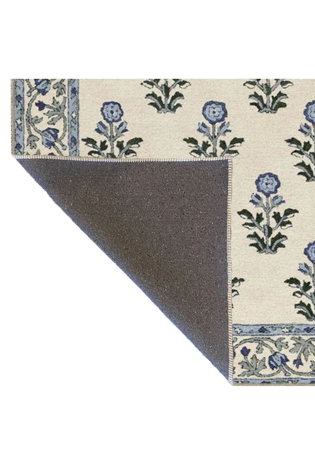 Krem Renklerinde Mavi Buket Temalı Dekoratif Yıkanabilir Halı miravip9035