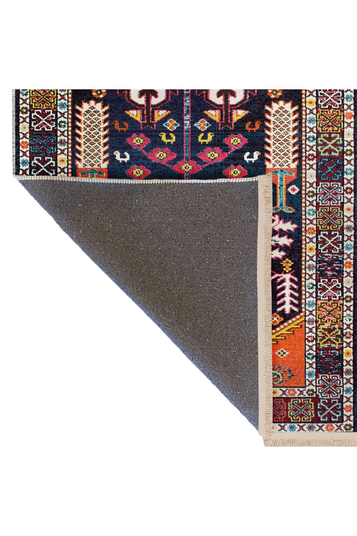 Asena Koleksiyonu Çok Renkli Etnik ve Çiçek Motifleri Desenli Vintage Dekoratif Halı 27
