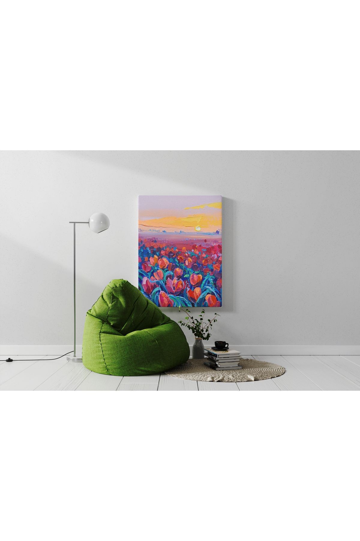 Kanvas Tablo Pastel Boyalı Kalp Desenli Bitki Manzaralı Desenli Modern Tablo