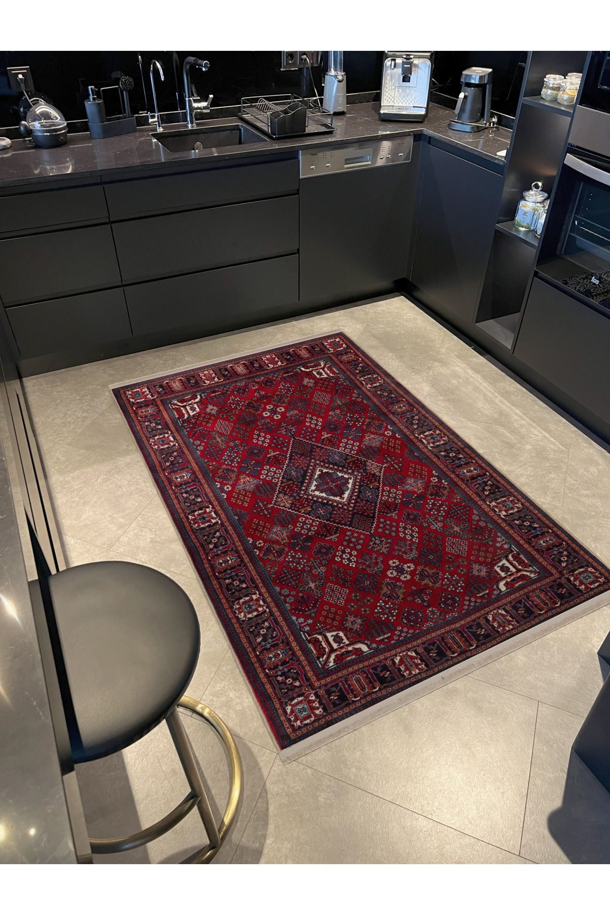 Bordo Temalı Geleneksel Motif Etnik Desenli Kreatif Vintage Dekoratif Halı 2774