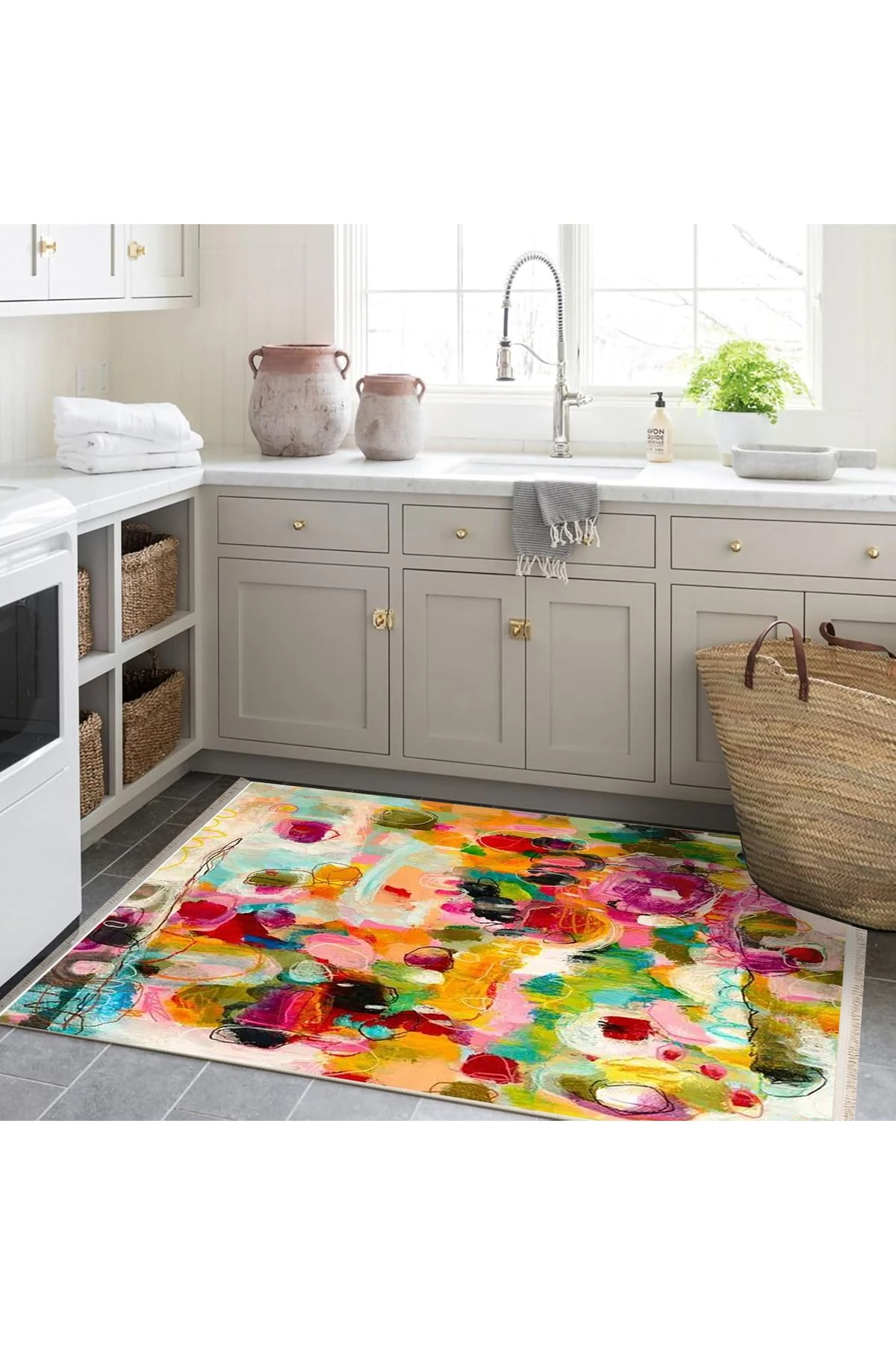 Özge Koleksiyonu Çok Renkli Soyut Desenli Dokuma Taban Modern Dekoratif Halı özge21