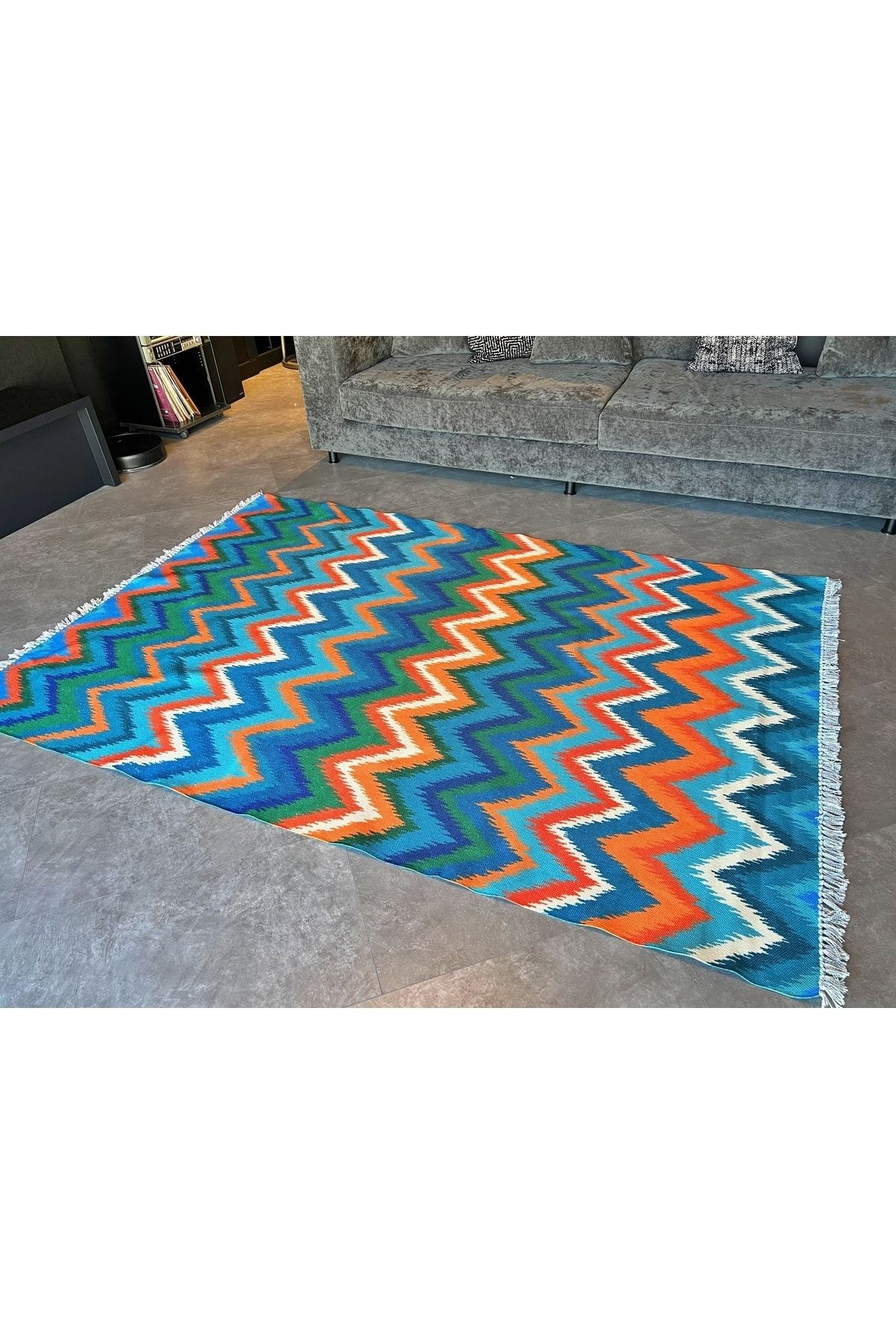 Cotton Zigzag Desenli Çok Renkli Kilim 542